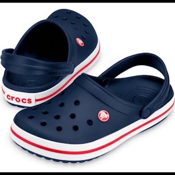 mens red white and blue crocs